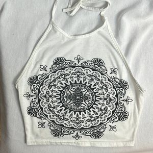 White mandala print halter top